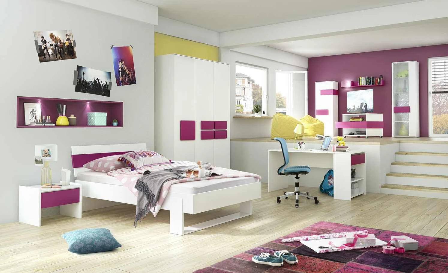 Schreibtisch-Anbauregal Holly | Weiß / Fuchsia 3 Schreibtisch-Anbauregal Holly | Weiß / Fuchsia