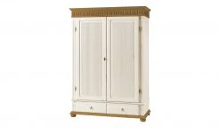 Kleiderschrank, 2-türig Bornholm | Kiefer Weiß / Kiefer antikfarben durchgehende gemusterte Tür