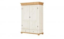 Kleiderschrank, 2-türig Bornholm | Kiefer Weiß / Kiefer antikfarben geteilte gemusterte Tür