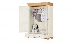 Kleiderschrank, 2-türig Bornholm | Kiefer Weiß / Kiefer antikfarben geteilte gemusterte Tür -Kindermöbel Verkaufsladen 11119777 2 201901221138