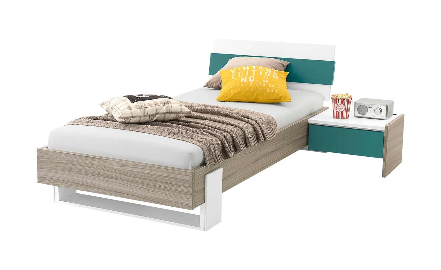 Bettgestell Holly | Weiß / Driftwood (Nachbildung) / Petrol 90 cm 6 Bettgestell Holly | Weiß / Driftwood (Nachbildung) / Petrol 90 cm – Bild 4