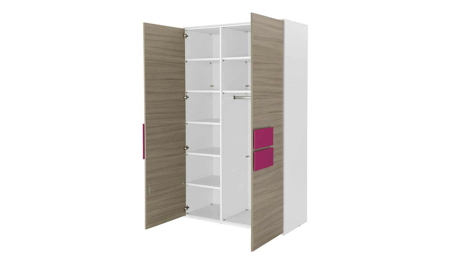 Kleiderschrank, 2-türig Holly | Weiß / Treibholz (Nachbildung) / Fuchsia 126,3|cm 5 Kleiderschrank, 2-türig Holly | Weiß / Treibholz (Nachbildung) / Fuchsia 126,3|cm – Bild 3