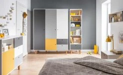 VOX Kleiderschrank Concept | Weiß / Graphitgrau / Grau / Saffron (Gelb) 153|cm