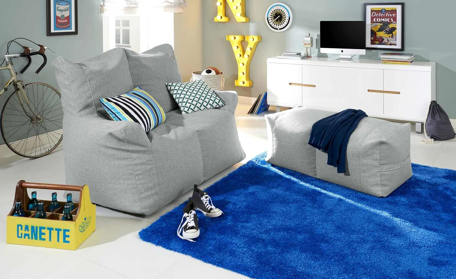 Hocker Fiete | Grau 100|cm 3 Hocker Fiete | Grau 100|cm